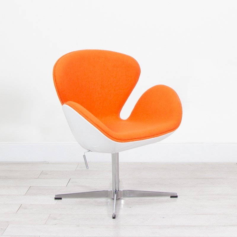 Orange Fabric White Swan Chair