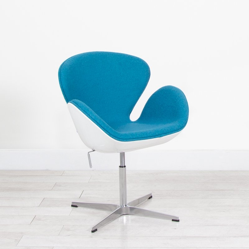 Turquoise Fabric White Swan Chair
