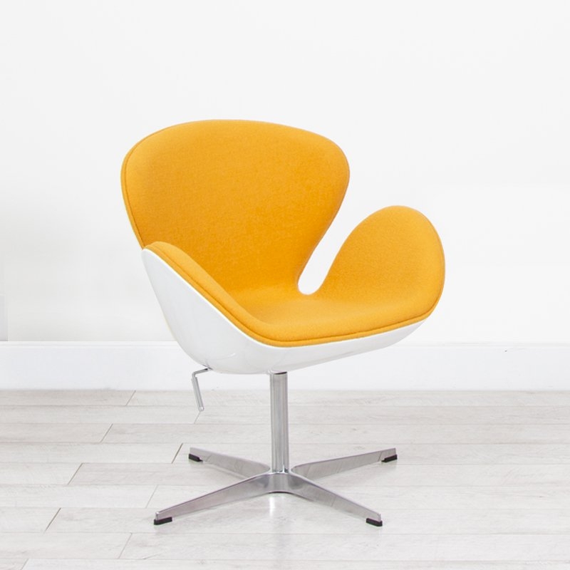 Yellow Fabric White Swan Chair