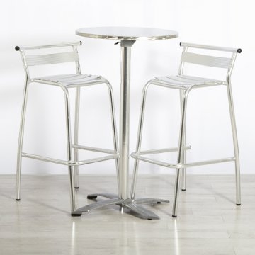 Chrome Poseur Table + 2 Aluminium Stools