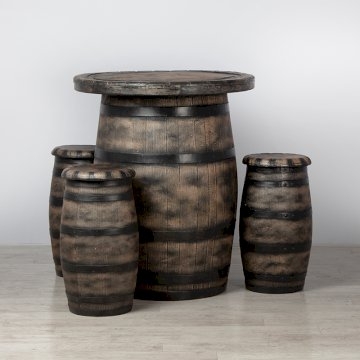 Barrel Bar Table and 3 Stools