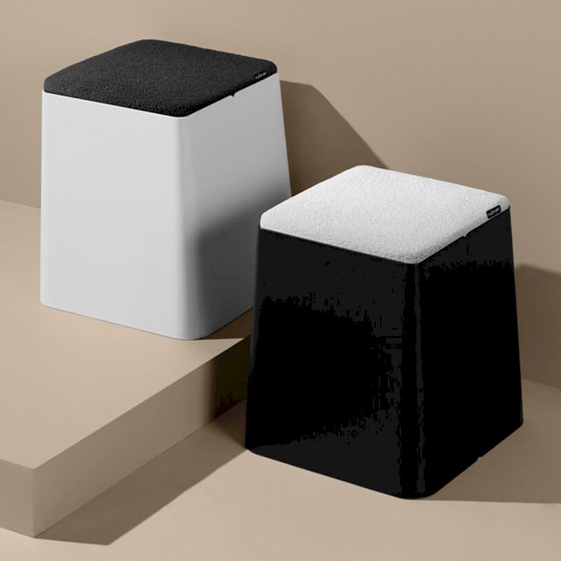 Black Bric Stool - White Fabric Top