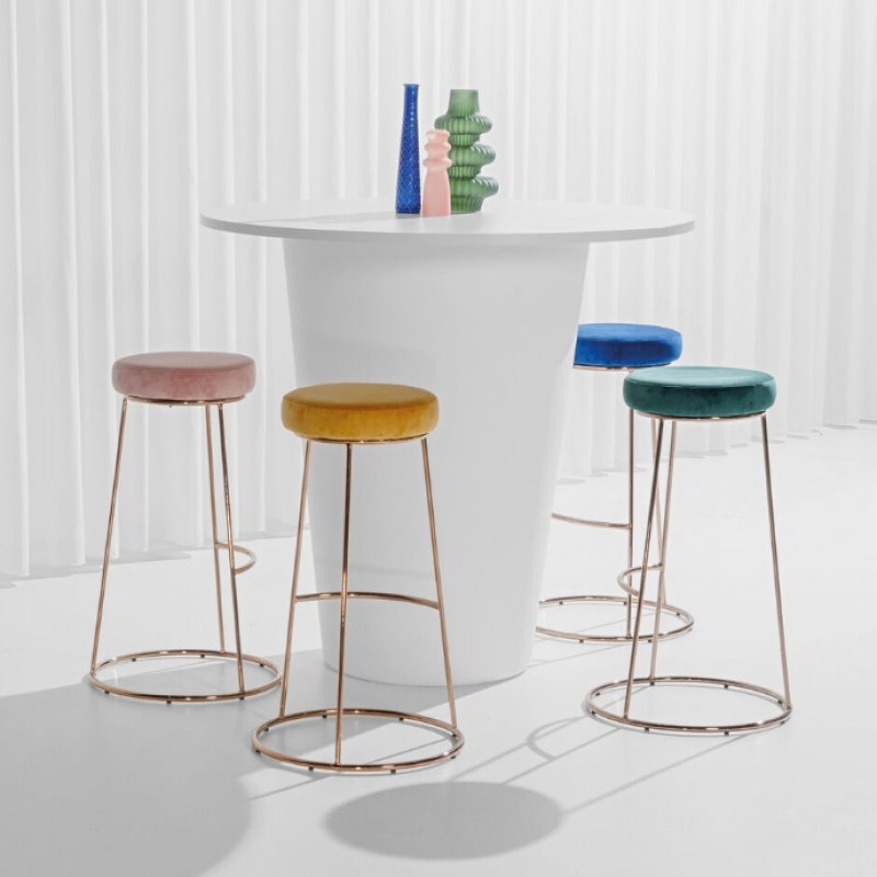 Rose Gold Chrome Spire Stool - Blue Pad