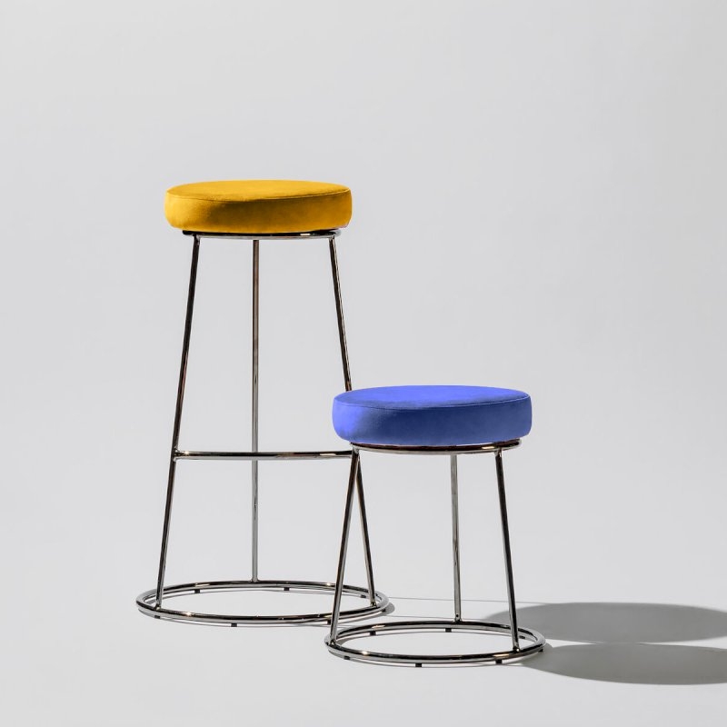 Black Chrome Spire Stool - Gold Pad