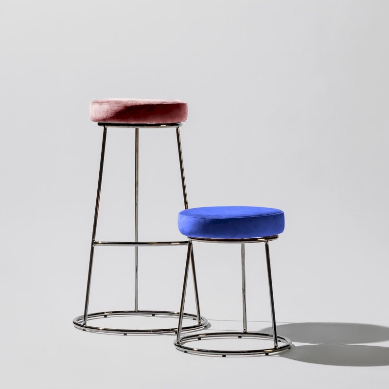 Black Chrome Low Spire Stool - Blue Pad