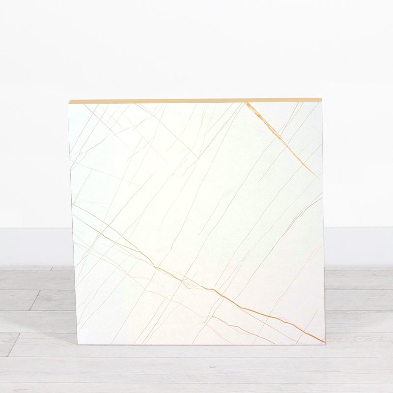 600mm White Marble Square Poseur Table - Black Frame