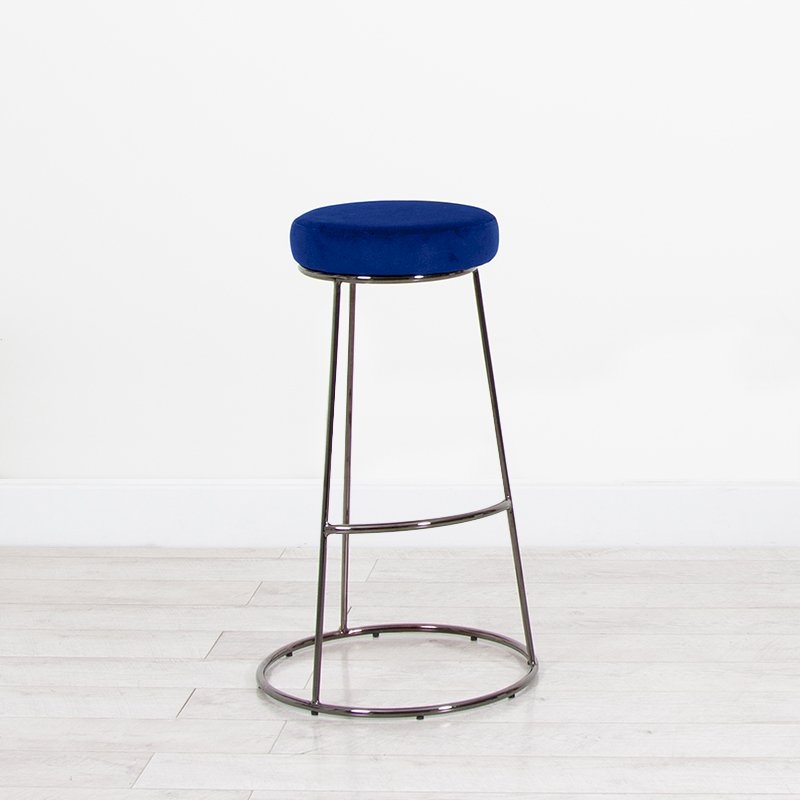 Black Chrome Spire Stool - Blue Pad