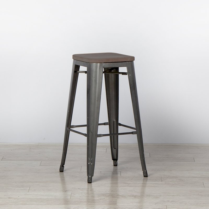 Grey Tolix Stool Wooden Seat