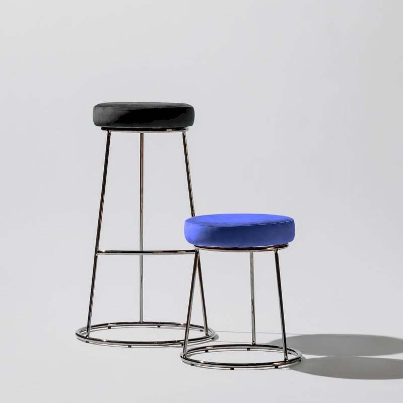 Black Chrome Spire Stool - Black Pad