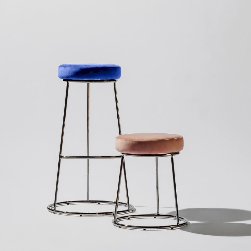 Black Chrome Spire Stool - Blue Pad