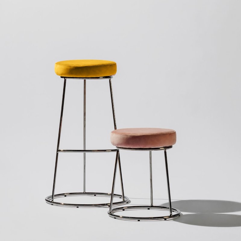 Black Chrome Spire Stool - Gold Pad