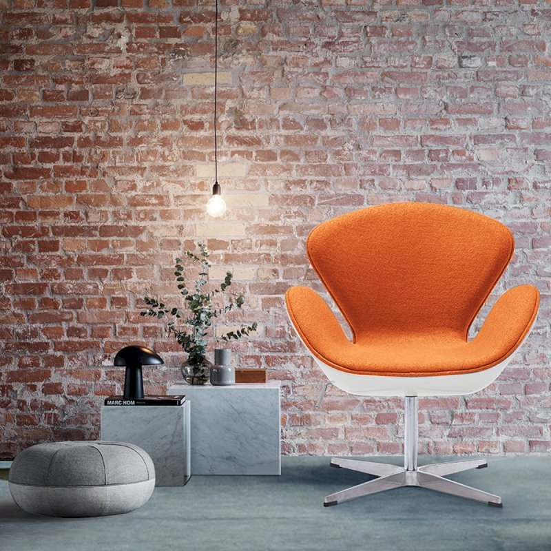 Orange Fabric White Swan Chair